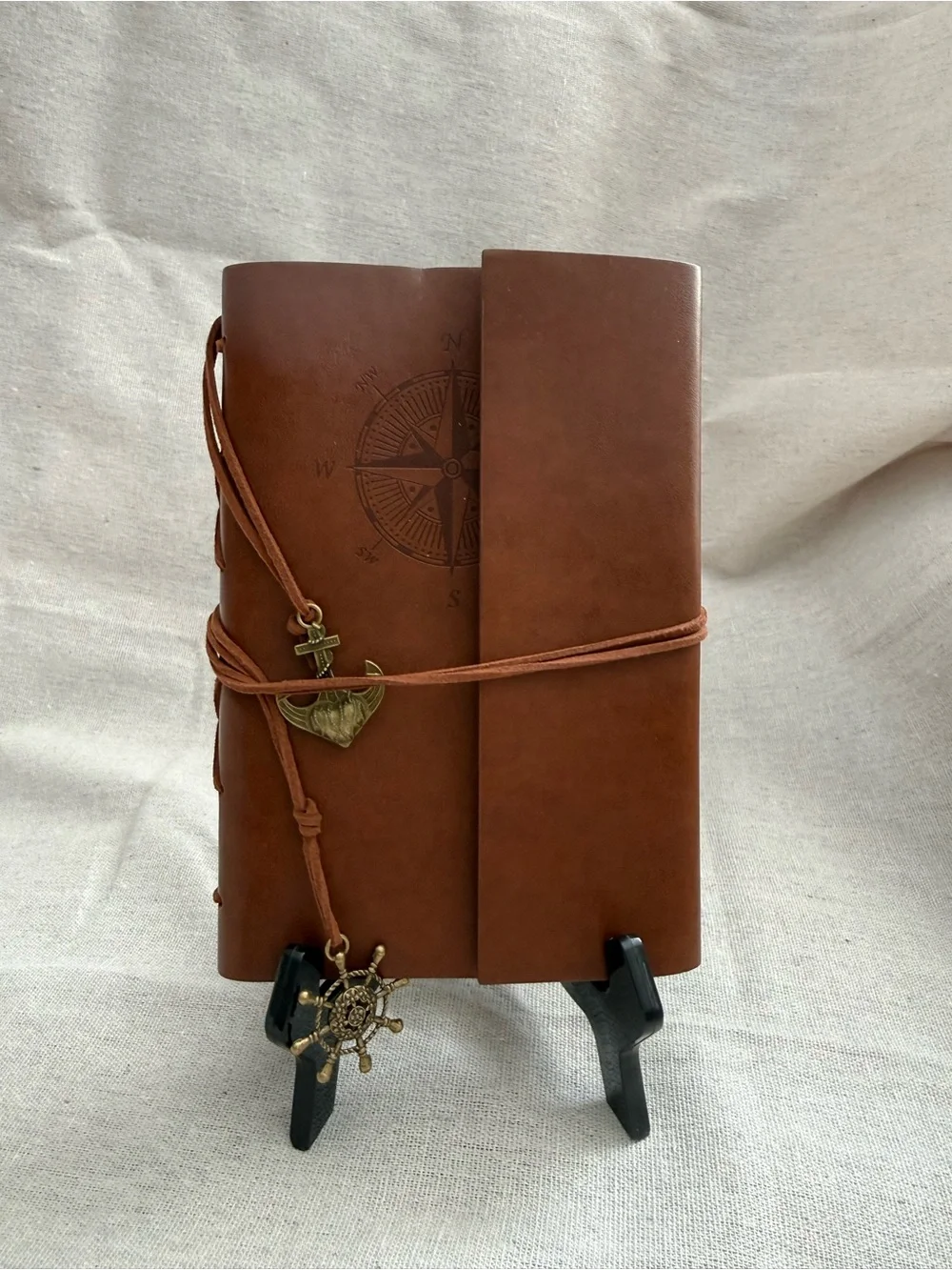 Brown Leather Travel Journal Notebook with Nautical Charm